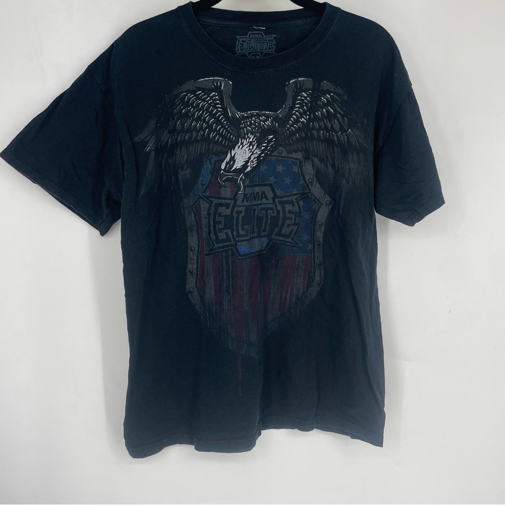 MMA Elite Mens Medium Graphic Logo Tee TShirt Black Wrestling Eagle Shorr Sleeve